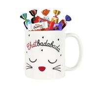 Mug ChatBadabada garni de 20 Chocolats Célébrations, Daim, Milka et Kinder | Coffret cadeau original pour Noël ou un anniversaire