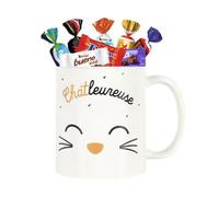 Mug Chatleureuse garni de 20 Chocolats Célébrations, Daim, Milka et Kinder | Idée Cadeau Original à Offrir