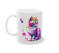 Mug chaton coloré papillon fleur idée cadeau bureau travail anniversaire pour adulte et enfant