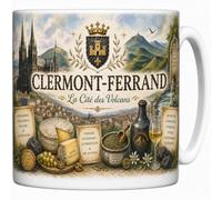 Mug Clermont-Ferrand - La Cité des Volcans - Cathédrale Noire, Puy de Dôme - Tasse Céramique 330 ml Design Aquarelle - Cadeau Clermontois, Souvenir Vacances Auvergne - Imprimé en France - EveryMug