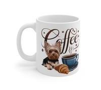 Mug Coffee avec Yorkshire et Croissant - Tasse Parfaite pour Les Amoureux de Chiens et Café Taille 11oz