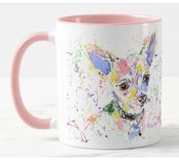 Mug coloré avec motif chihuahua à poils courts pour animal domestique - Aquarelle arc-en-ciel - Cadeau d'anniversaire, travail, bureau, Noël, thé ou café - Rose