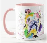 Mug coloré Bully British Buldog Pet - Pour l'aquarelle - Cadeau d'anniversaire, le travail, le bureau, Noël, le thé ou le café - Rose