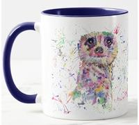 Mug coloré motif suricate pour dessert, vie sauvage, aquarelle, cadeau d'anniversaire, bureau, Noël, thé, café (bleu marine)