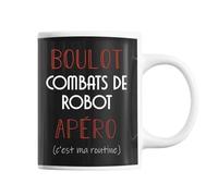 Mug - Combats De Robot - C'est Ma Routine - Céramique - 325 Ml - Résistant Lave-Vaisselle Et Micro-Onde