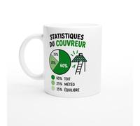 Mug Couvreur Statistiques du Couvreur 60% Toit 25% Météo 15% Équilibre | Mug Humour Couvreur - Idée Cadeau Originale