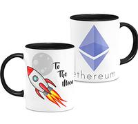 Mug Crypto-monnaie Piece Bitcoin Ethereum Dogecoin Cardano Shiba To The Moon Tasse De Petit-déjeuner En Céramique Blanche 11oz Cadeaux Originaux. (Ethereum-Noir)