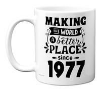 Mug d'anniversaire 48 ans pour homme et femme - Making the World a Better Place Since 1977 - Cadeau d'anniversaire pour grand-père grand-mère et grand-mère rétro « Back In 1977 Age 48 Bday », tasses à