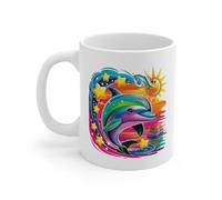 Mug Dauphin Arc-en-Ciel Fantastique - Tasse Dauphin Magique avec Étoiles et Soleil - Design Marin Coloré et Féérique - Cadeau Original pour Amoureux des Dauphins et de l’Océan - Céramique 325ml...