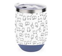Mug de bureau Black White Cat en acier inoxydable 304, couvercle étanche de qualité alimentaire, base antidérapante, tasse isotherme élégante pour le bureau, les études et comme cadeau.