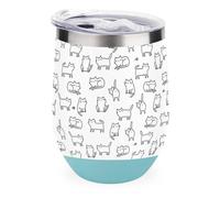 Mug de bureau Black White Cat en acier inoxydable 304, couvercle étanche de qualité alimentaire, base antidérapante, tasse isotherme élégante pour le bureau, les études et comme cadeau.