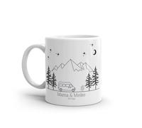 Mug de camping en émail personnalisable avec nom et camping-car, cadeau pour camper, van Bulli, extérieur (tasse en céramique) Blanc