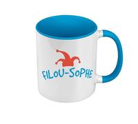 Mug de Couleur Qualité Premium Bleu - Filou-Sophe Philosophe Humour Jeu de Mot - Tasse avec anse et intérieur de couleur
