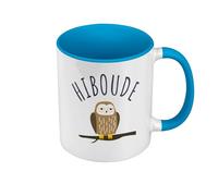 Mug de Couleur Qualité Premium Bleu - Hiboude Jeu de Mot Bouder Amour Animaux - Tasse avec anse et intérieur de couleur