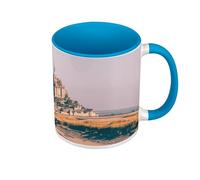 Mug de Couleur Qualité Premium Bleu - Mont Saint Michel Marée Basse Monument France Patrimoine Mondial - Tasse avec anse et intérieur de couleur