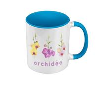 Mug de Couleur Qualité Premium Bleu - Orchidée Fleurs Minimaliste Aquarelle Chic Jardin Amour - Tasse avec anse et intérieur de couleur