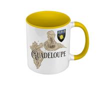 Mug de Couleur Qualité Premium Jaune - Guadeloupe 971 Département Ile Carte Ancienne Rare - Tasse avec anse et intérieur de couleur
