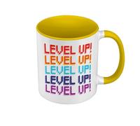 Mug de Couleur Qualité Premium Jaune - Level Up! Jeux Video Game Retro Gaming Pixel 8 Bits Anniversaire - Tasse avec anse et intérieur de couleur