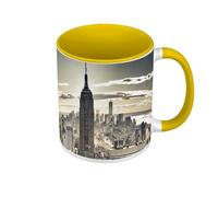 Mug de Couleur Qualité Premium Jaune - New York Manhattan Empire State Building Ville Gratte Ciel - Tasse avec anse et intérieur de couleur