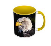 Mug de Couleur Qualité Premium Jaune - Tete Aigle Pygargue Embleme Etats Unis Photo Oiseau De Proie - Tasse avec anse et intérieur de couleur