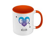 Mug de Couleur Qualité Premium Orange - Belier Signe Astrologie Prevision Stellaire Céleste Solaire Sideral Etoile - Tasse avec anse et intérieur de couleur