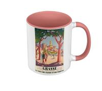 Mug de Couleur Qualité Premium Rose - Grasse France Affiche Poster Vintage Tourisme Art Deco 30's - Tasse avec anse et intérieur de couleur