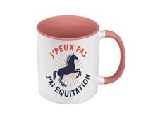 Mug de Couleur Qualité Premium Rose - J'Peux Pas J'ai Equitation Cheval Poney Dressage - Tasse avec anse et intérieur de couleur