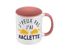 Mug de Couleur Qualité Premium Rose - J'Peux Pas J'ai Raclette Fromage Montagne Ski Savoie - Tasse avec anse et intérieur de couleur