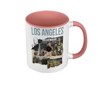 Mug de Couleur Qualité Premium Rose - Los Angeles Vintage Collage Californie Etats Unis Voyage - Tasse avec anse et intérieur de couleur