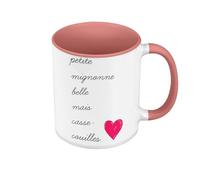 Mug de Couleur Qualité Premium Rose - Petite Mignonne Belle mais Casse-Couilles avec Coeur - Tasse avec anse et intérieur de couleur