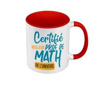 Mug de Couleur Qualité Premium Rouge - Certifié meilleur prof de Math de l'univers Professeur College Lycee Mathematiques - Tasse avec anse et intérieur de couleur