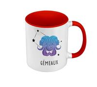 Mug de Couleur Qualité Premium Rouge - Gemeaux Signe Astrologie Prevision Stellaire Céleste Solaire Sideral Etoile - Tasse avec anse et intérieur de couleur