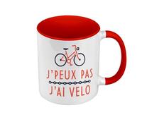 Mug de Couleur Qualité Premium Rouge - J'Peux Pas J'ai Vélo Cyclisme VTT Route - Tasse avec anse et intérieur de couleur