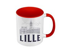 Mug de Couleur Qualité Premium Rouge - Lille Minimalist Ville France Nord Histoire - Tasse avec anse et intérieur de couleur