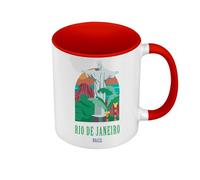 Mug de Couleur Qualité Premium Rouge - Rio de Janeiro Brésil Christ Illustration Vacances - Tasse avec anse et intérieur de couleur
