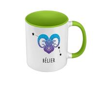 Mug de Couleur Qualité Premium Vert - Belier Signe Astrologie Prevision Stellaire Céleste Solaire Sideral Etoile - Tasse avec anse et intérieur de couleur