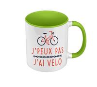 Mug de Couleur Qualité Premium Vert - J'Peux Pas J'ai Vélo Cyclisme VTT Route - Tasse avec anse et intérieur de couleur