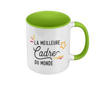 Mug de Couleur Qualité Premium Vert - La Meilleure Cadre du Monde Travail Entreprise Collegue - Tasse avec anse et intérieur de couleur