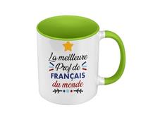 Mug de Couleur Qualité Premium Vert - La Meilleure prof de Francais du Monde Professeur College Lycee - Tasse avec anse et intérieur de couleur