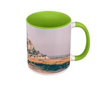 Mug de Couleur Qualité Premium Vert - Mont Saint Michel Marée Basse Monument France Patrimoine Mondial - Tasse avec anse et intérieur de couleur