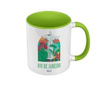 Mug de Couleur Qualité Premium Vert - Rio de Janeiro Brésil Christ Illustration Vacances - Tasse avec anse et intérieur de couleur