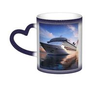 Mug de croisière avec anse 35 cl, mug thermosensible à couleur changeante « Dans le ciel » en céramique, mugs artistiques amusants et magiques, tasse en porcelaine noire, cadeau d'anniversaire pour fe