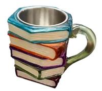 Mug de livre peint, tasse de café en lecture drôle, livres en verre coloré 3D tasses en forme de pile, nouveauté du bureau à domicile, cadeau pour les livres de livres professeurs amis littéraires