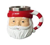 Mug de Noël 250 ml en acier inoxydable et résine Père Noël isotherme | Gobelets de Noël pour bière, jus, lait, soda, thé, eau, maison, école, bureau, bar, fête