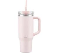 Bodum Mug de voyage 1,2 L - métal, paille, poignée, couvercle, compatible lave-vaisselle - Rose poudré