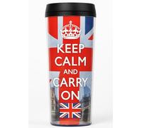 Mug de voyage avec inscription « Keep Calm and Carry On » - Motif Union Jack - Gobelet isotherme avec couvercle