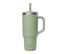 QWETCH Travel Cup Isotherme 900ml Étanche avec Paille Rabattable - Mug Isotherme Inox Recy vec Anse - Garde 48h Glacé / 12h Froid - Tumbler Isotherme - Gourde Compatible Porte-Gobelet - Vert