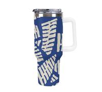 Mug de voyage isotherme en acier inoxydable, imprimé en 3D avec des feuilles ajourées et un motif abstrait - Étanche - Paille et goupillon de nettoyage inclus - Idéal pour les boissons chaudes et froi