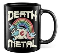 Mug Death Metal Cadeau Licorne Tasse à café Tasse à café avec motif drôle Tasse à thé Rock Rocker Heavy Metal Punk Licorne Amusante (Noir)