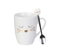 Mug - The Concept Factory - Mug Avec Cuillère Chat - Fun - Design - Blanc Et Or